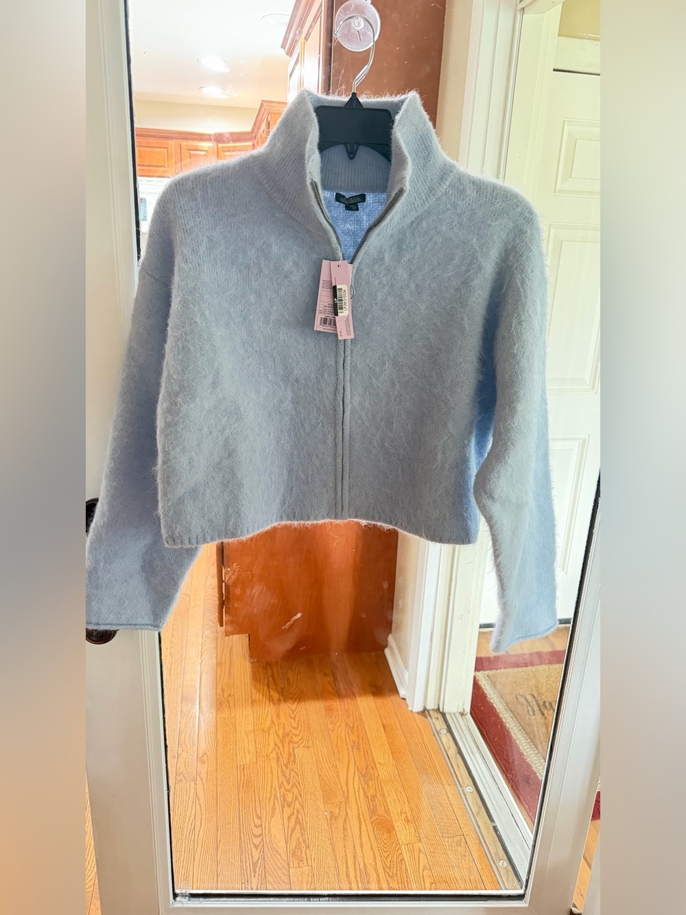 NWT Wild Fable Pastel Blue Fuzzy Full-Zip Mock Neck Cropped Sweater. Sz. Small